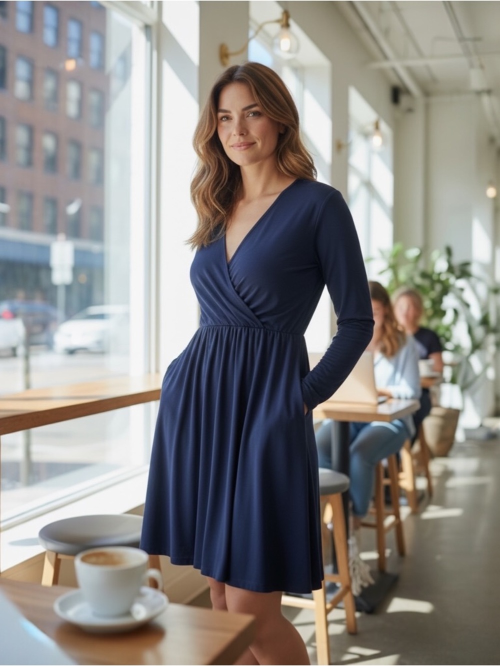 BCBGeneration Women’s Navy Blue Long Sleeve With Pockets Mini Dress Size 2XS